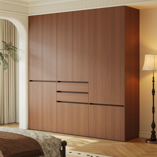 ENF级衣柜家用卧室胡桃色柜子可定制经济型储物收纳中古风大衣橱