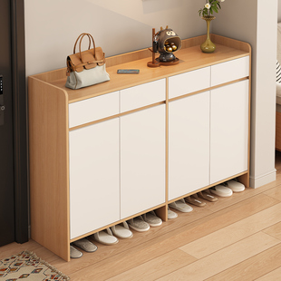 现代简约实木鞋 柜家用门口玄关柜大容量收纳柜原木色储物柜