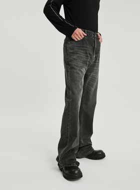 viavitsoe巴黎FLARED黑灰色水洗修身微喇叭牛仔长裤男女cleanfit
