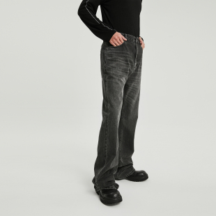 viavitsoe巴黎FLARED黑灰色水洗修身微喇叭牛仔长裤男女cleanfit