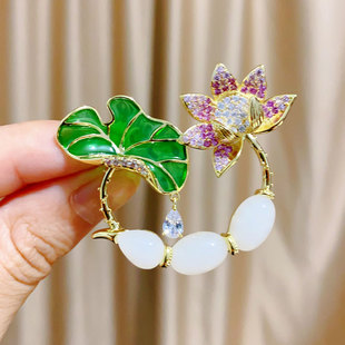 旗袍胸花气质别针 复古轻奢中国风莲花莲叶莲藕胸针高档女大衣西装