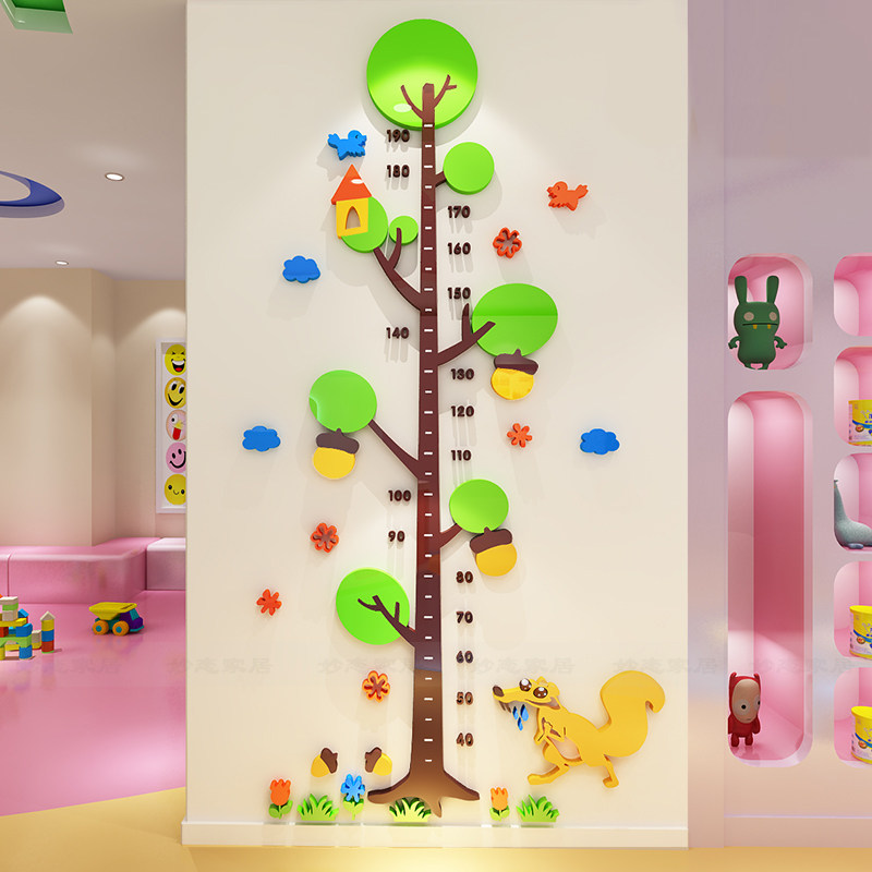 卡通成长树儿童测量身高贴3d立体亚克力可移除墙贴儿童房客厅家用