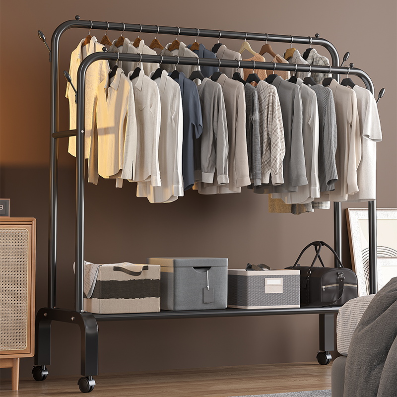 简易双杆落地晾衣架衣帽架收纳架