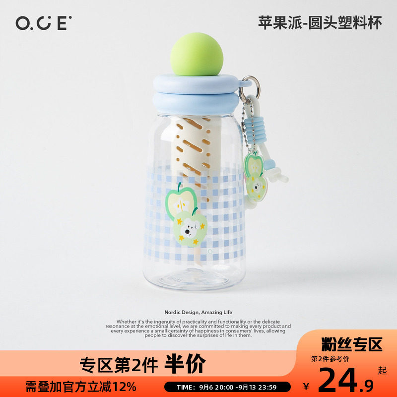 【第2件半价】头塑料杯随手杯560ml带茶隔吸管儿童水杯透明水壶图片