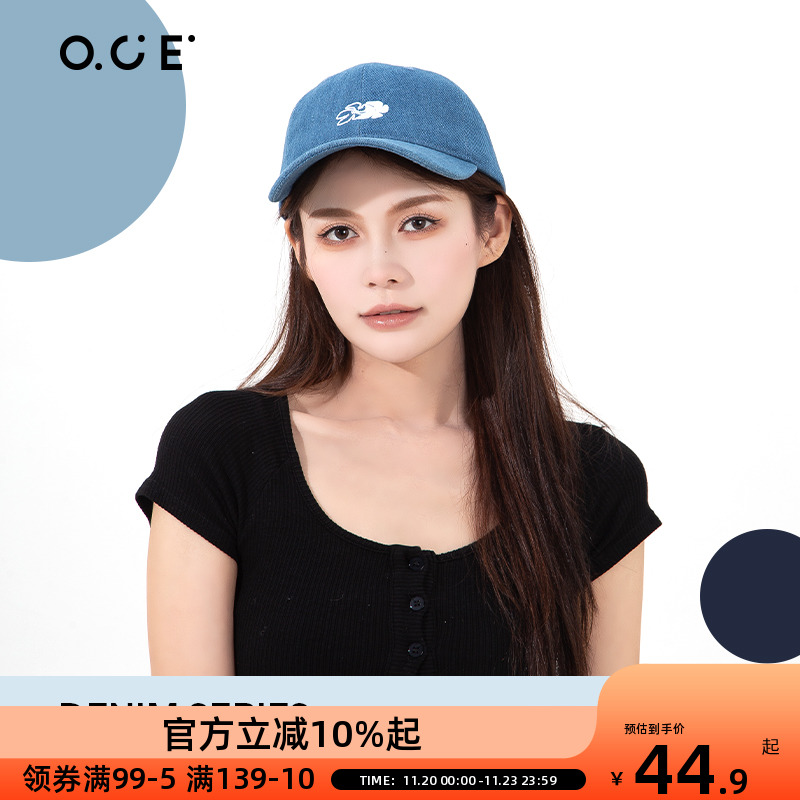 OCE牛仔系列花漾棒球帽韩版显脸小大头围帽子情侣鸭舌帽百搭港风