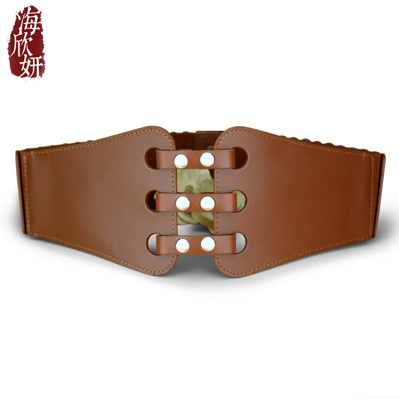 腰封女真皮头层牛皮宽腰带时尚外搭配鱼骨鸟笼大衣风衣束腰皮带新