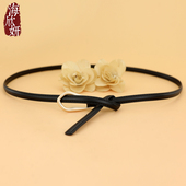 裤 小腰带女真皮牛皮黑色打结细皮带时尚 裙子衬衫 饰配夏季 带 百搭装