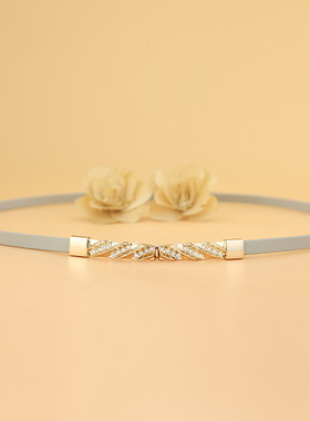 小腰带女真皮头层牛皮灰色高级感细皮带时尚百搭装饰配裙衬衫裤带