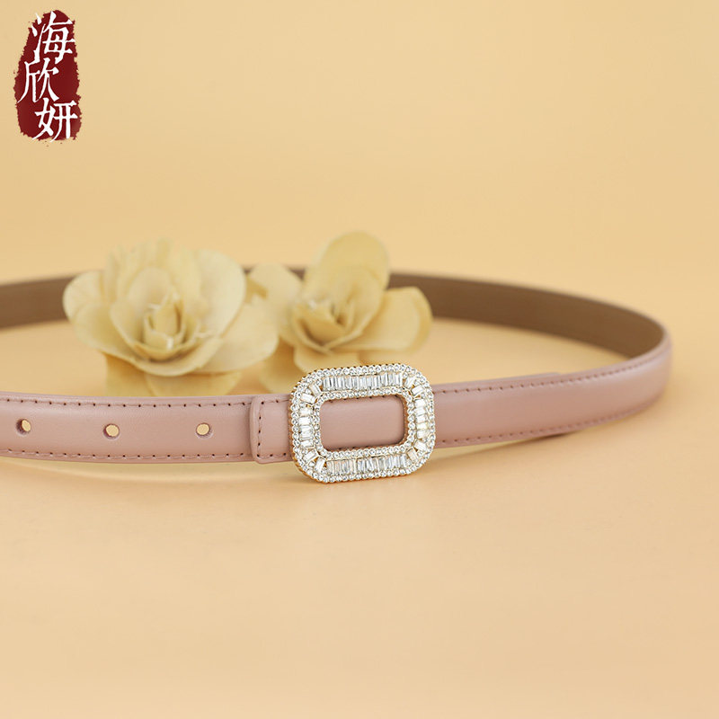 小腰带女真皮牛皮粉色小众设计感皮带时尚百搭装饰配夏季裙西裤带