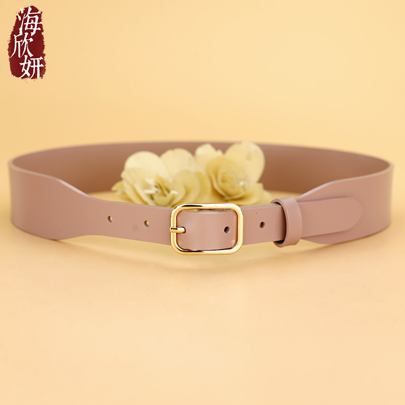 腰封女真皮牛皮粉色时尚百搭束腰皮带夏季装饰配连衣裙子衬衫裤带