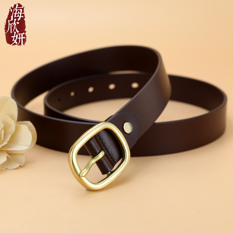 皮带女真皮头层纯牛皮时尚百搭铜扣宽腰带休闲装饰配裙子牛仔裤带
