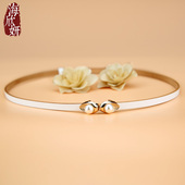 饰配连衣裙夏季 百搭装 腰链 真皮头层小牛皮细皮带白色时尚 腰带女式