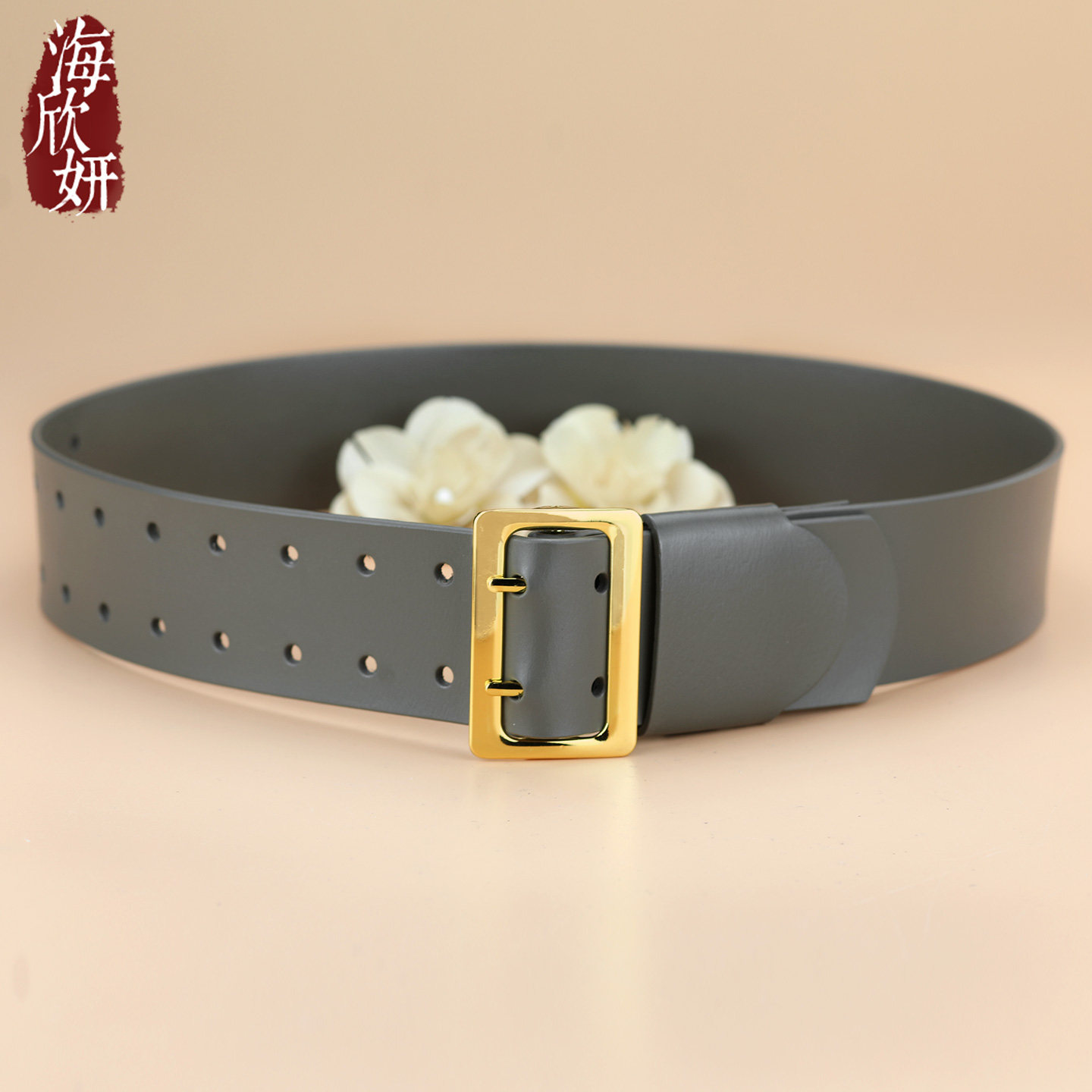 腰封女真皮牛皮灰色时尚百搭宽皮带装饰配连衣裙子毛衣大衣收腰带