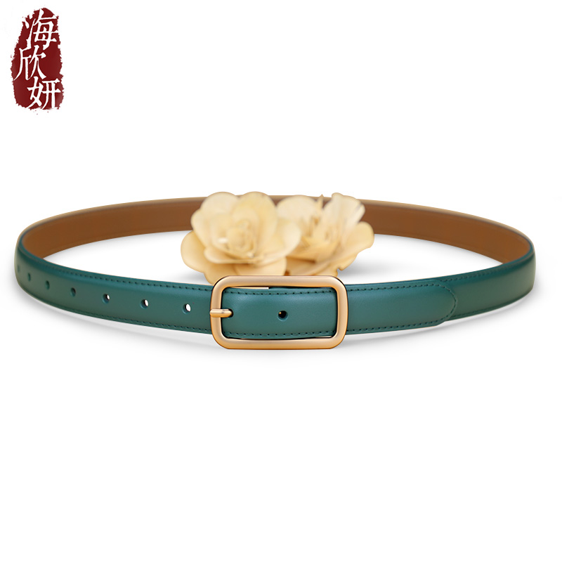 皮带女士真皮牛皮时尚文艺百搭蓝色腰带装饰配裙子牛仔裤带潮新品