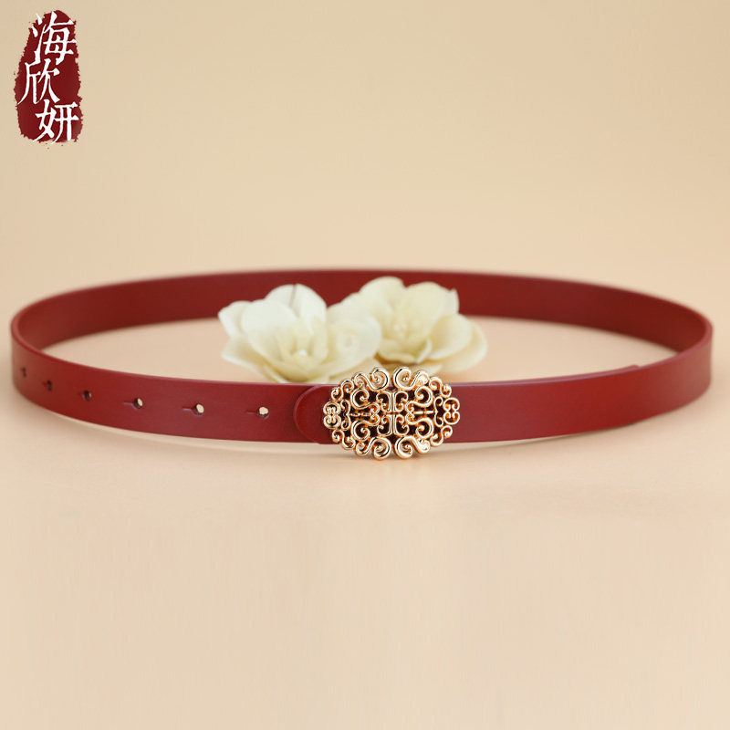 腰带女款2026马年真皮头层牛皮红色本命年皮带装饰配裙子牛仔裤带