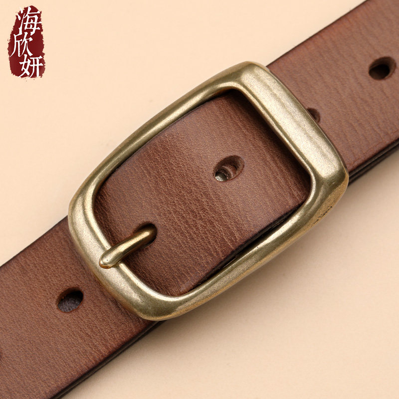 男士皮带真皮头层牛皮铜扣腰带休闲复古韩版青年学生牛仔裤带棕色