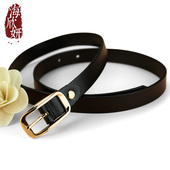 皮带女士真皮头层牛皮针扣休闲百搭简约黑色腰带女青年细窄裤 带潮