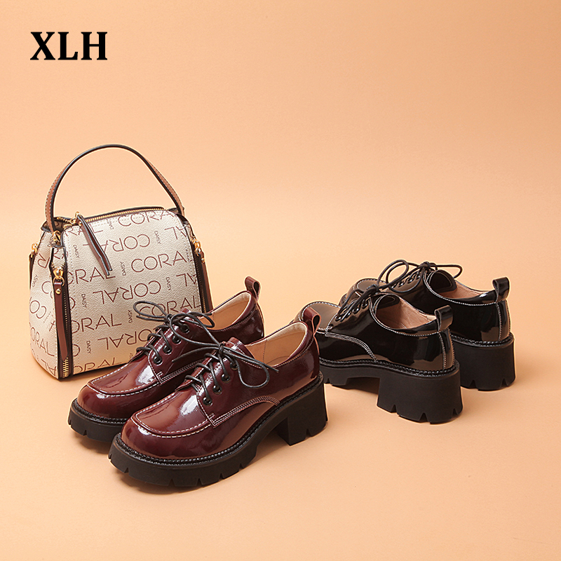 XLH 2021春季新款韩版女鞋时尚舒适休闲厚底圆头浅口小皮鞋HX6020