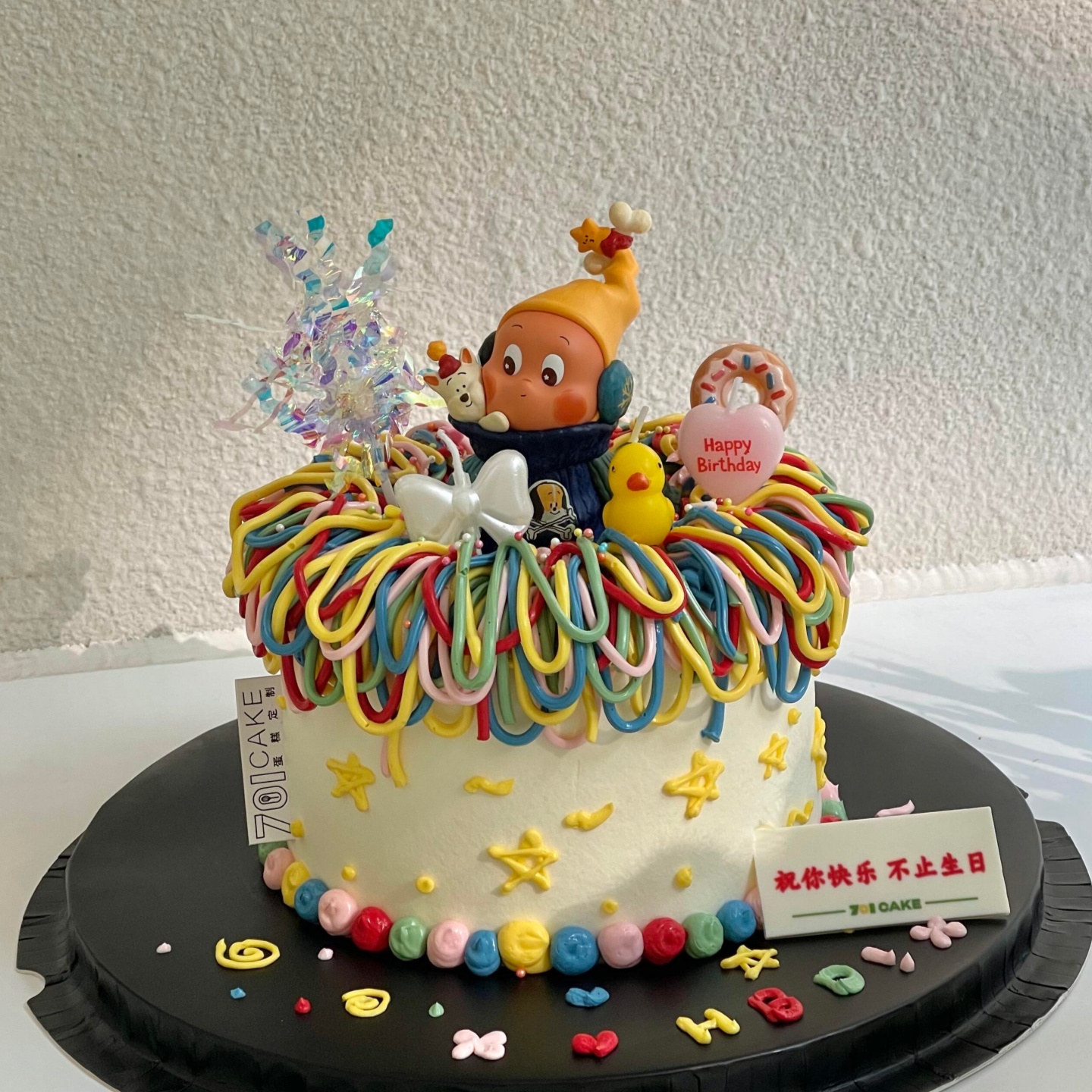 网红卡通星星人蛋糕装饰摆件蝴蝶结蜡烛雨丝儿童生日烘焙甜品插件