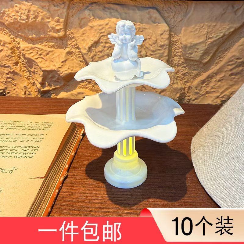 网红许愿池巴斯克蛋糕装饰复古罗马柱天使女神生日甜品装扮摆件图片