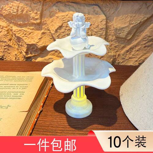 网红许愿池巴斯克蛋糕装饰复古罗马柱天使女神生日甜品装扮摆件