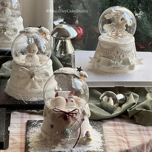网红圣诞节新年烘焙蛋糕装饰摆件塑料水晶球透明罩玻璃罩雪人装扮