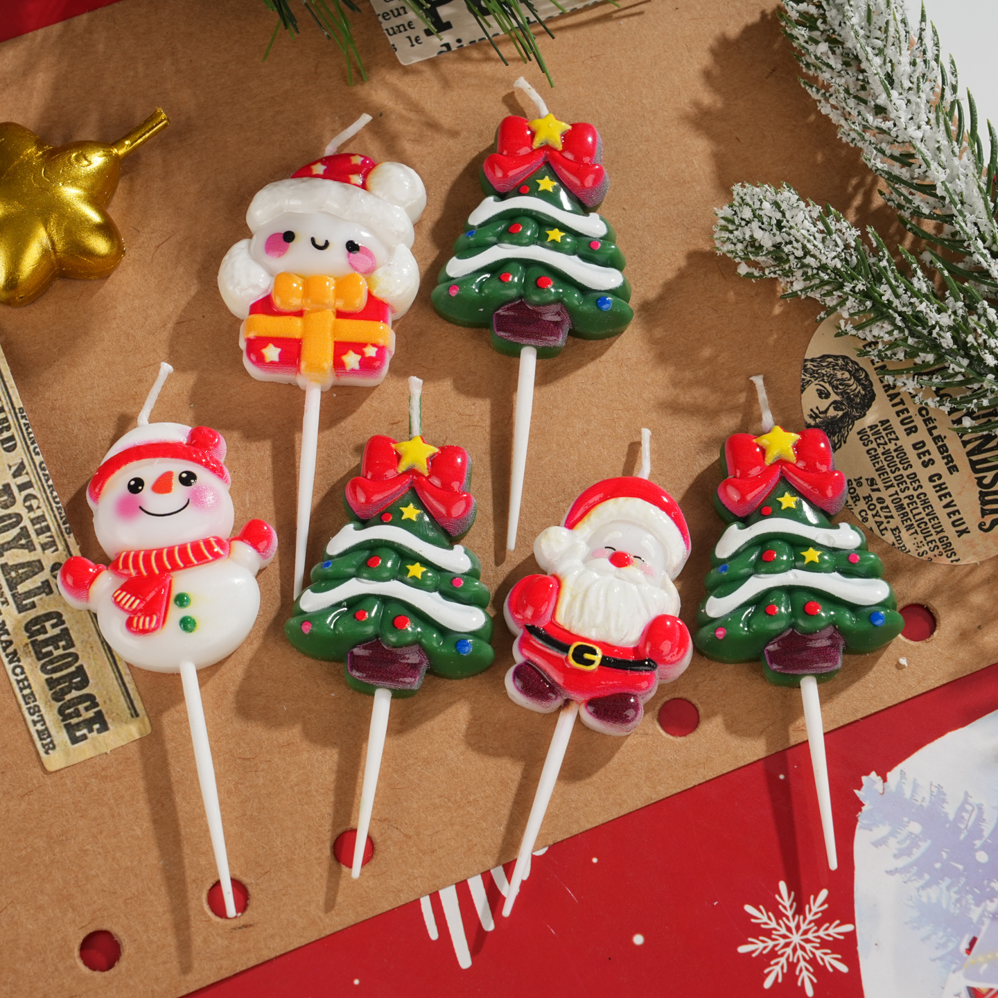 2025圣诞节蜡烛蛋糕装饰插件星星圣诞树圣诞老人雪人蜡烛甜品摆件