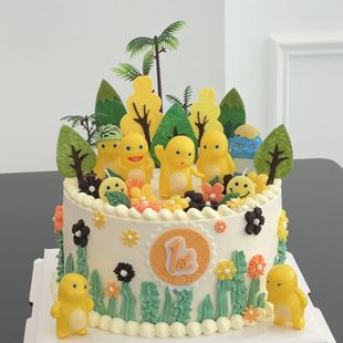 网红森系奶龙蛋糕装饰摆件卡通奶龙气球雨丝儿童生日甜品烘焙插件