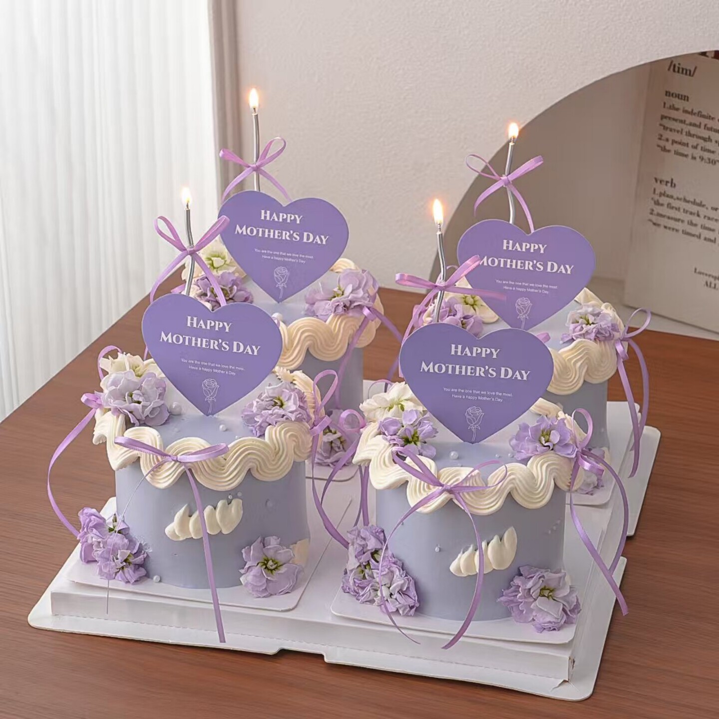 2026网红母亲节蛋糕装饰母亲节爱心卡片紫色丝带甜品烘焙装扮插件