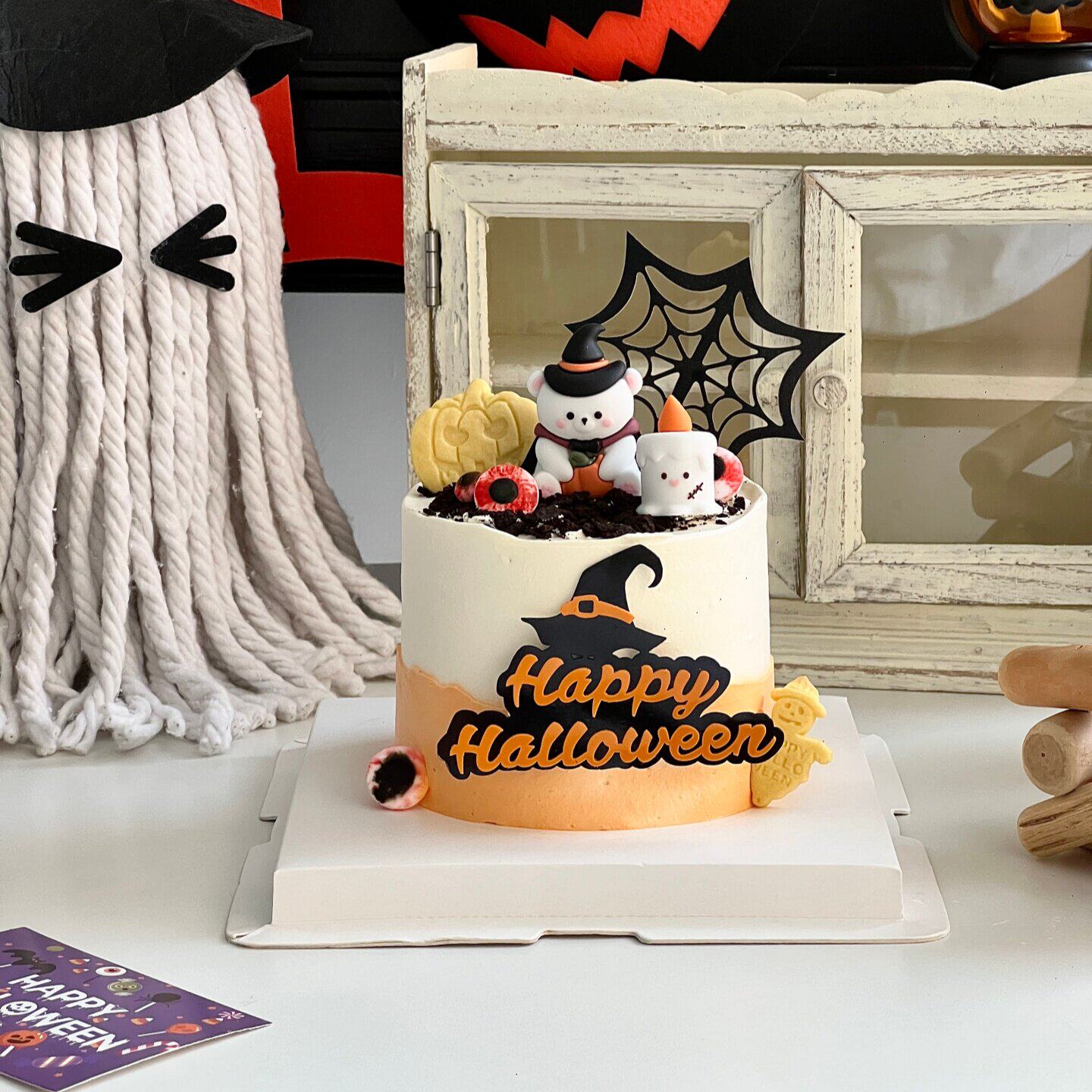 万圣节Halloween亚克力蛋糕装饰插件立体巫师帽小熊节日装扮摆件