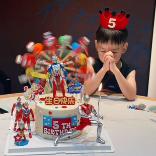 网红旋转摩天轮奥特曼蛋糕装饰插件超人男孩儿童生日派对烘焙摆件