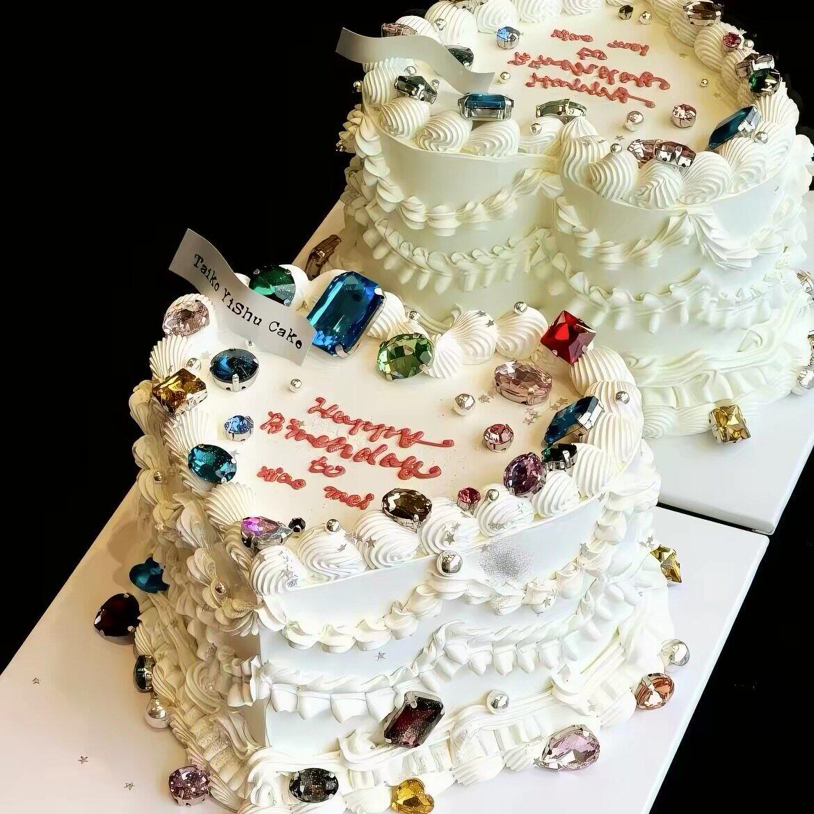 复古爱心ins蛋糕装饰彩色宝石摆件水晶钻石女神生日派对甜品装扮
