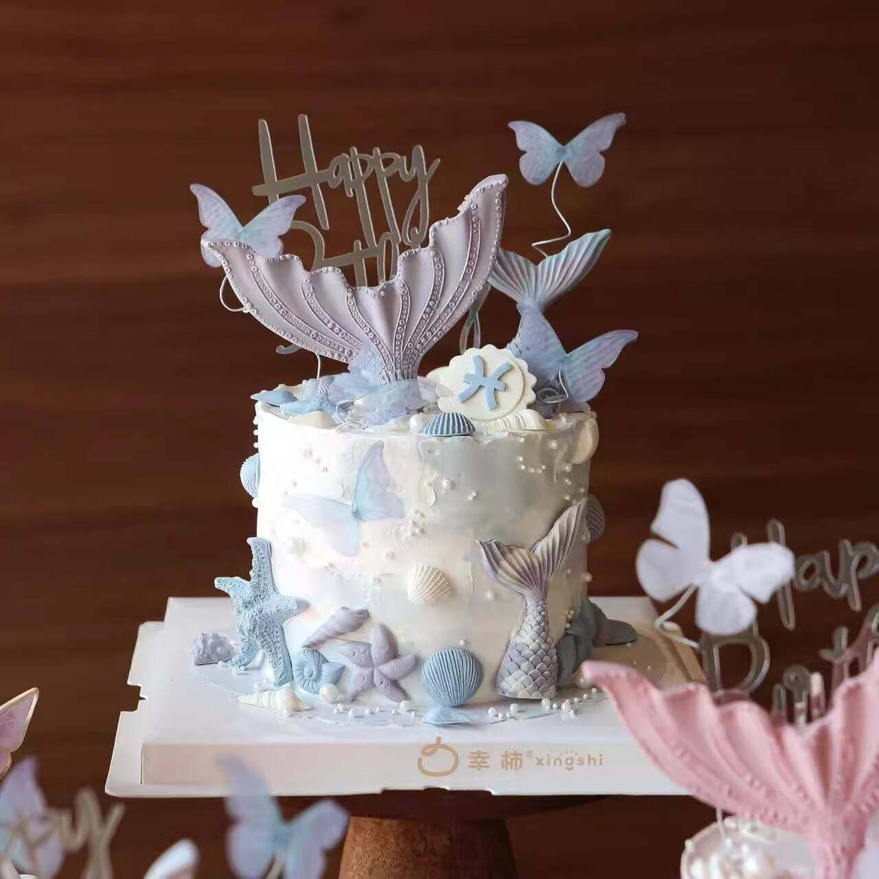 唯美梦幻海洋主题幻彩渐变鱼尾蛋糕装饰贝壳海星生日蛋糕烘焙插件,节庆用品/礼品,节日装扮用品,淘宝优惠券,粉丝福利购,淘宝优惠卷