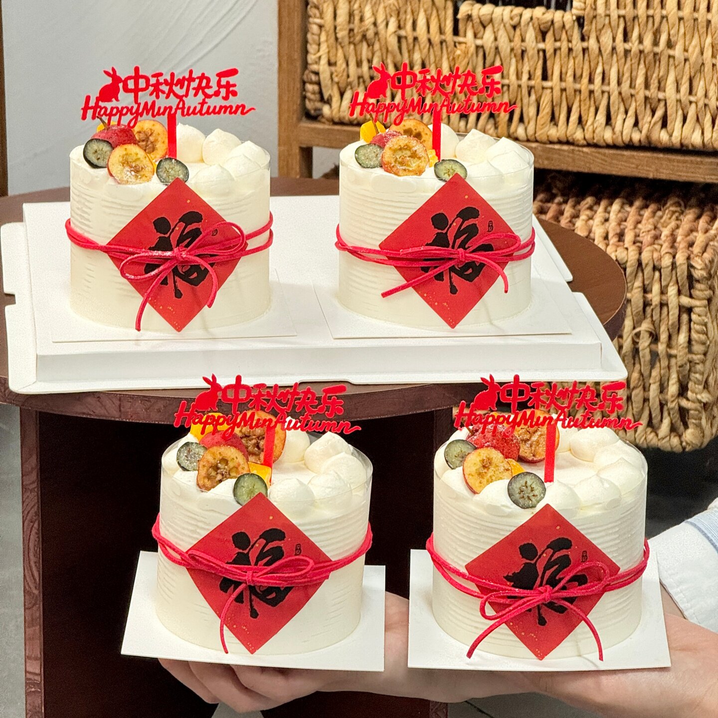 2026中秋节快乐玉兔亚克力蛋糕装饰插件福字贴纸插牌简约烘焙装扮