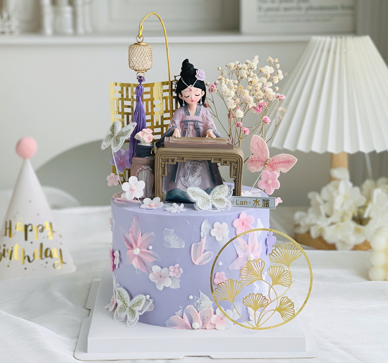 古风古筝蛋糕装饰摆件古风少女中国风古典美女女孩生日蛋糕插牌