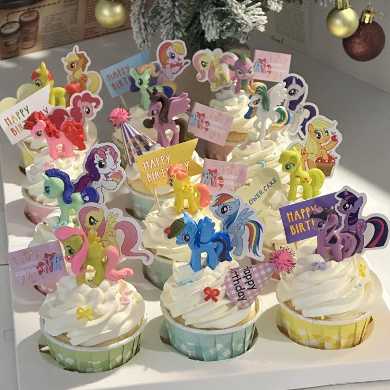 新款小马宝莉格子纸杯蛋糕装饰彩虹独角兽小马儿童女孩生日装扮