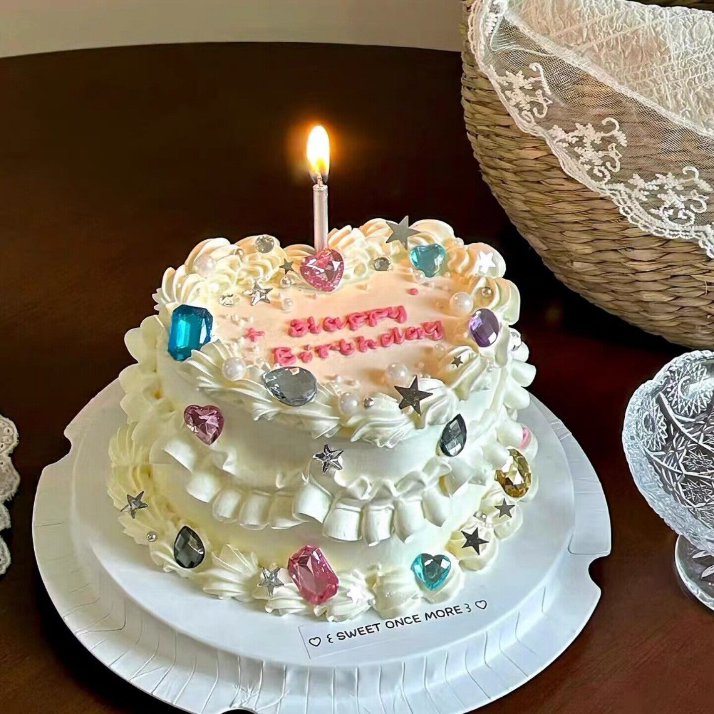网红混合钻石宝石蛋糕装饰摆件水钻发夹女神生日烘焙甜品装扮点缀