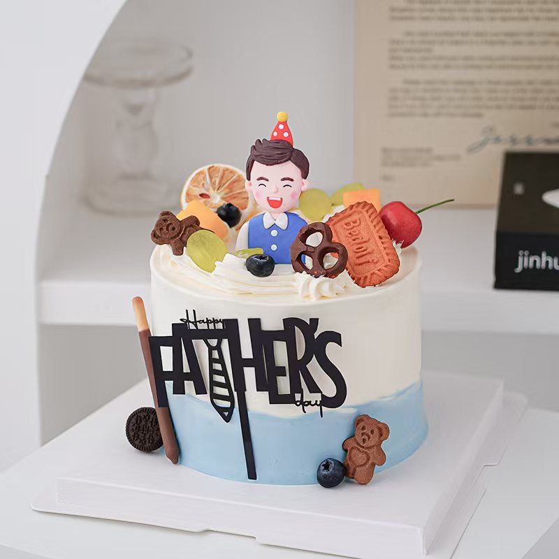 2025网红父亲节蛋糕装饰软陶派对帽爸爸节日快乐亚克力甜品装扮
