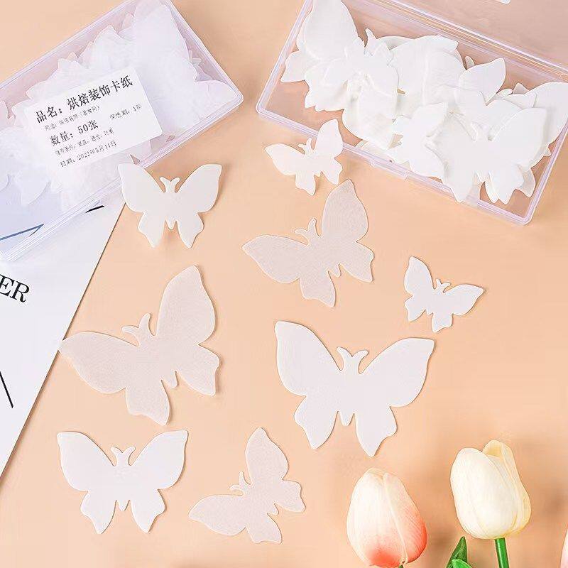 网红节日通用烘焙蛋糕装饰糯米纸威化白色蝴蝶铁丝卡纸生日装扮