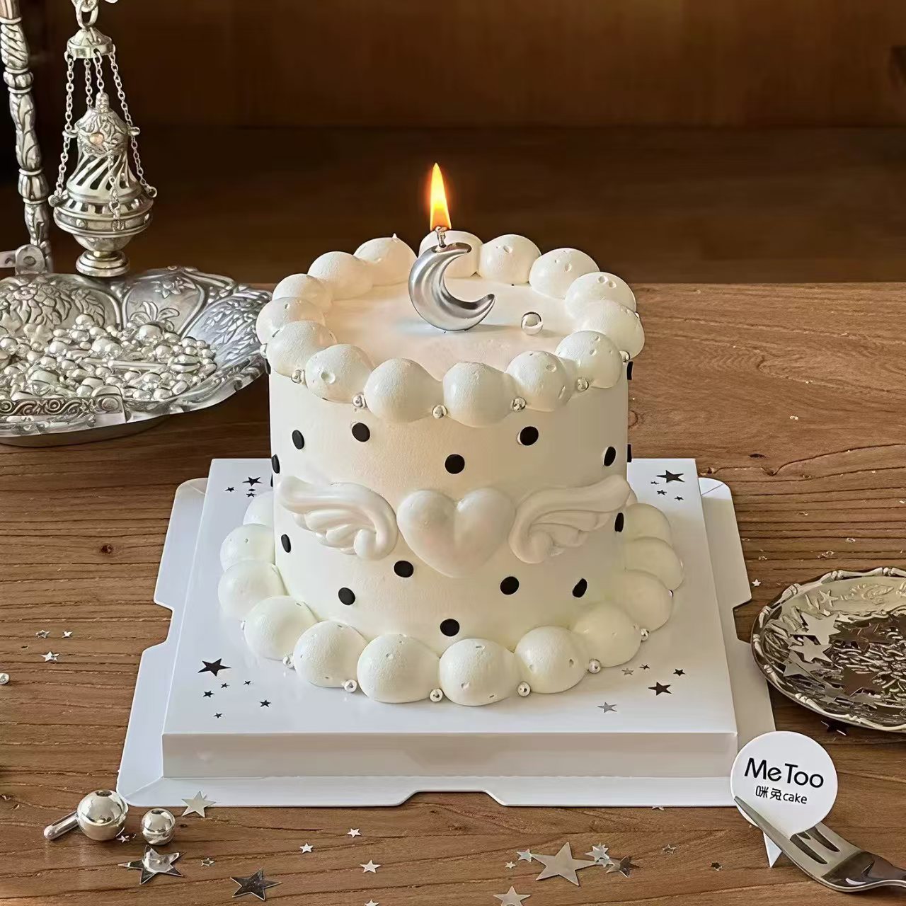 网红简约氛围感蛋糕装饰蝴蝶结丝带曲线蜡烛女生女神生日烘焙装扮