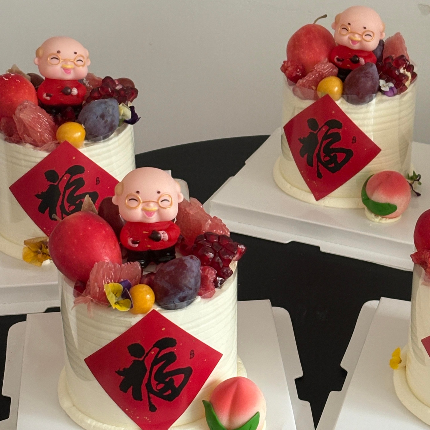 网红爷爷奶奶蛋糕装饰摆件寿桃福字贴纸长辈老人祝寿生日烘焙插件