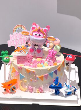 网红超级飞侠蛋糕装饰变形乐迪小飞机摆件男孩儿童生日烘焙装扮