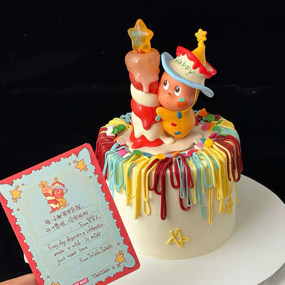 可爱许愿宝宝星星人蛋糕装饰摆件卡通儿童生日海绵公仔蜡烛配件
