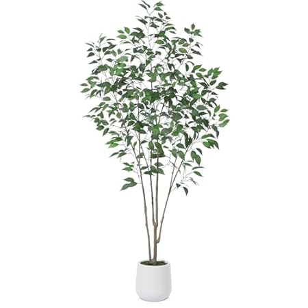 Artificial Tree，7FT Fake Ficus Tree in White Imitation Ce