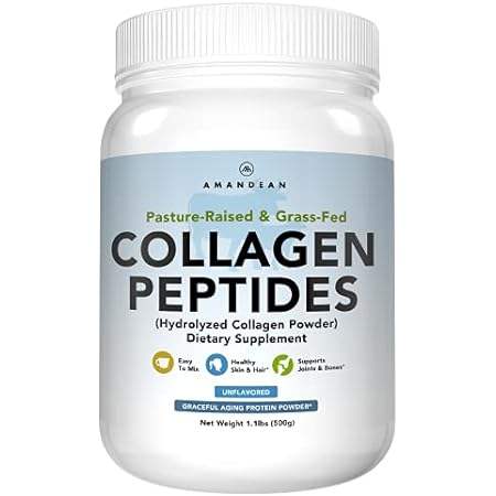 AMANDEAN Collagen Peptides Powder (17.6oz). Grass-Fed Typ