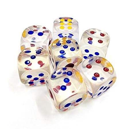 GFDay 24mm Jumbo Dice with Colored Dots， 6-Sided Transpar