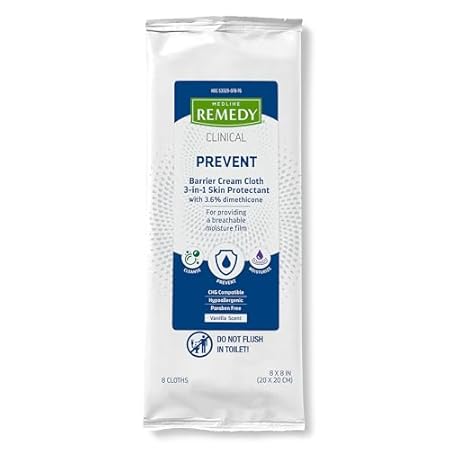 Medline Remedy Clinical 3-in-1 Barrier Cream Cloth， 8 cou