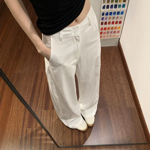 白色天丝阔腿裤女夏薄款冰丝垂感高腰宽松显瘦百搭直筒拖地休闲裤