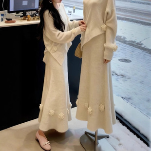 温柔风针织毛衣半身裙两件套装女秋冬气质独特漂亮大码套装优雅