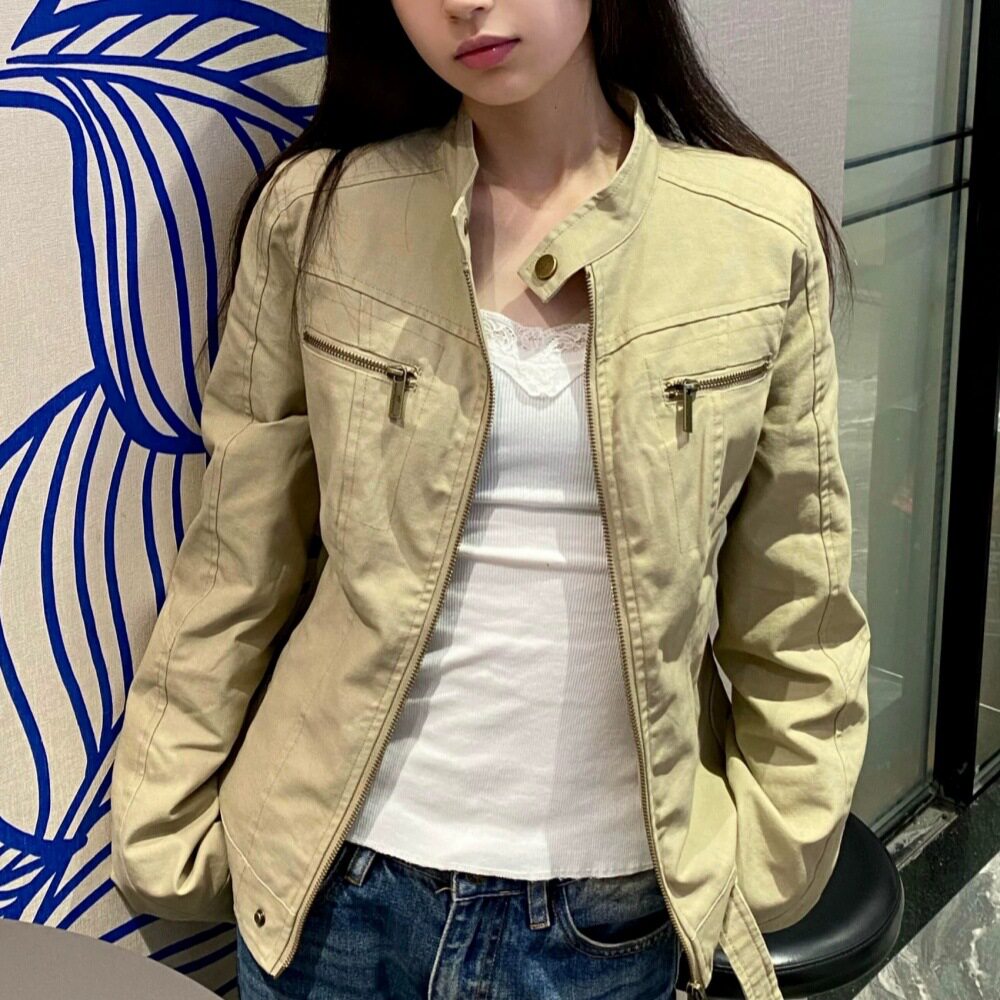 TAKE美式复古短款立领修身外套女秋季新款高级感显瘦正肩夹克上衣